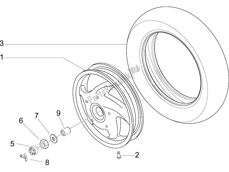 All parts for the Rear Wheel of the Vespa LX 125 4T IE E3 2009