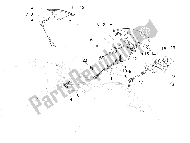 All parts for the Rear Headlamps - Turn Signal Lamps of the Vespa 150 4T 3V IE Primavera China 2015