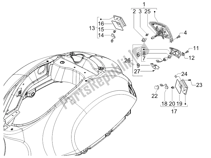 Tutte le parti per il Fanali Posteriori - Indicatori Di Direzione del Vespa Granturismo 125 L E3 2006