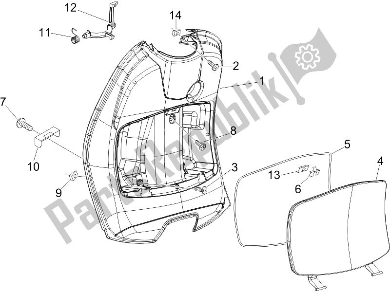 All parts for the Front Glove-box - Knee-guard Panel of the Vespa LX 125 4T 2V IE E3 Taiwan 2011