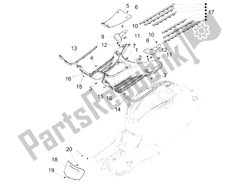 All parts for the Central Cover - Footrests of the Vespa 150 Sprint 4T 3V IE Vietnam 2015