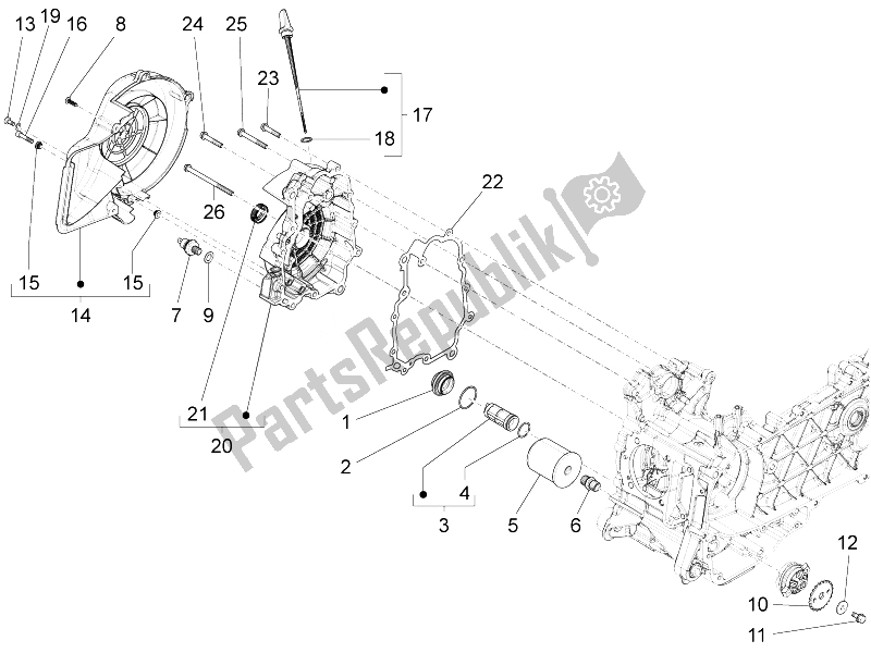 Toutes les pièces pour le Couvercle Magnéto Volant - Filtre à Huile du Vespa 946 150 4T 3V ABS 2014