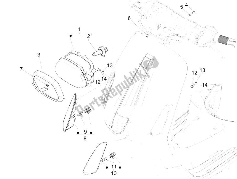 All parts for the Front Headlamps - Turn Signal Lamps of the Vespa 150 Sprint 4T 3V IE 2015