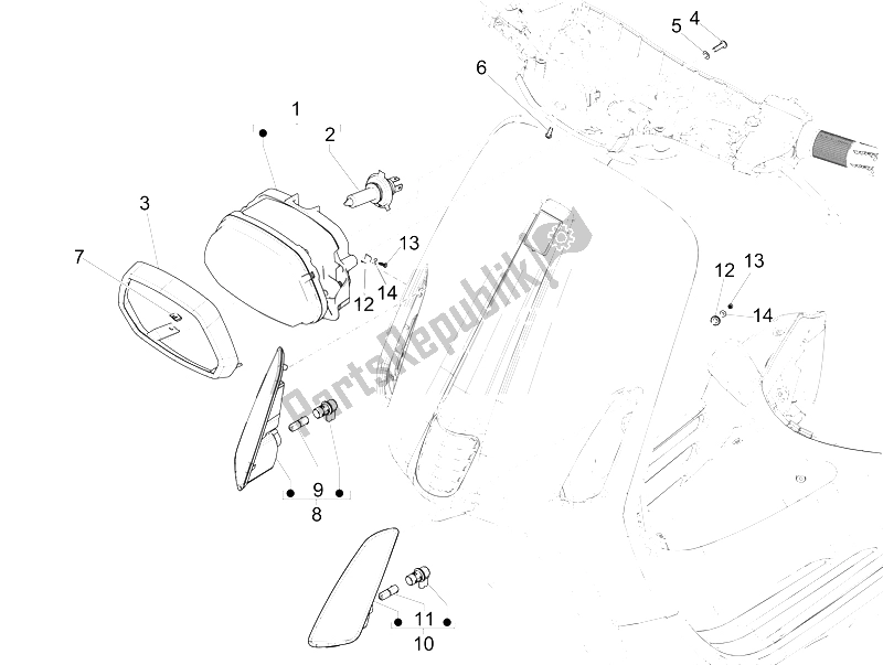 Alle onderdelen voor de Koplampen - Richtingaanwijzers van de Vespa 150 Sprint 4T 3V IE 2015