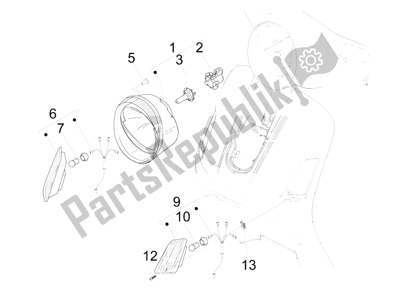 Tutte le parti per il Fari Anteriori - Indicatori Di Direzione del Vespa GTS 300 IE ABS USA 2014
