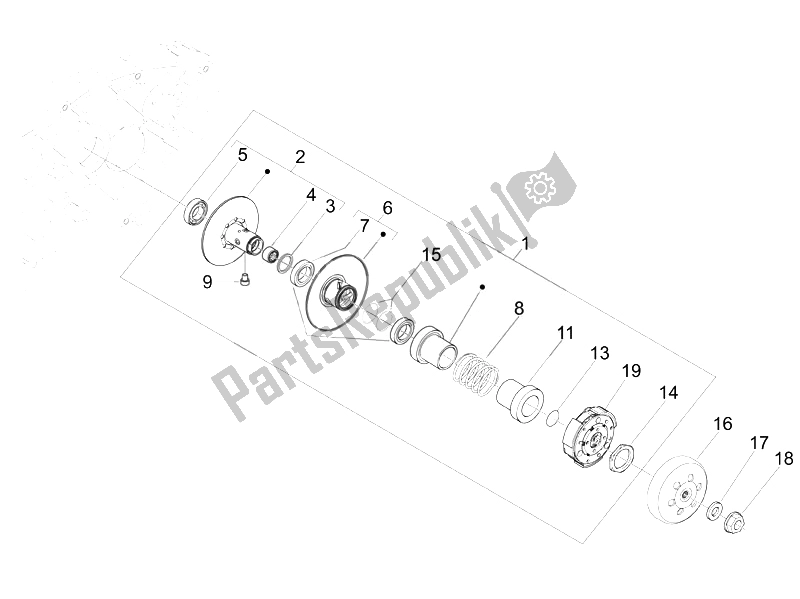 All parts for the Driven Pulley of the Vespa S 125 4T E3 UK 2007