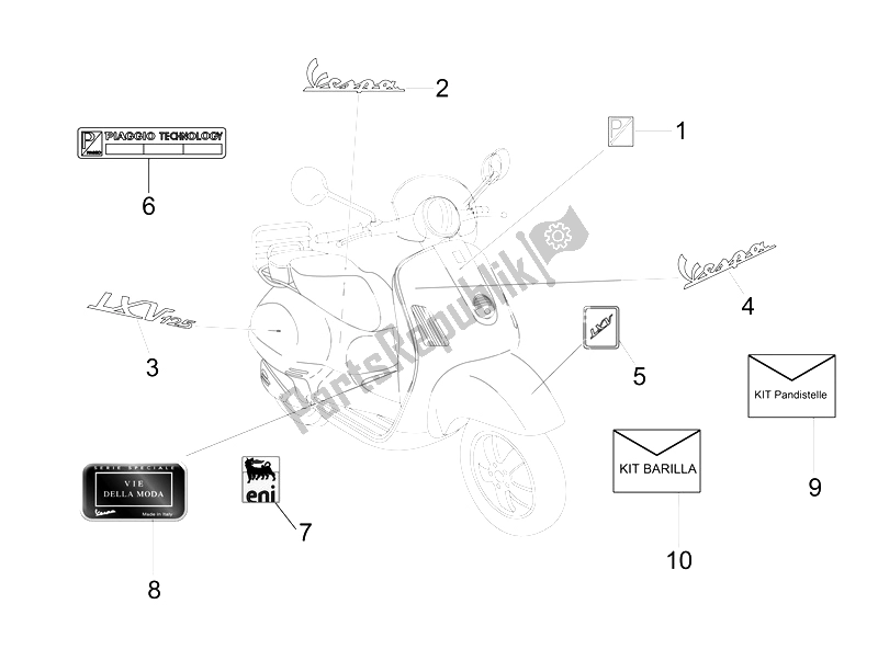 Toutes les pièces pour le Plaques - Emblèmes du Vespa LXV 125 4T IE E3 2010