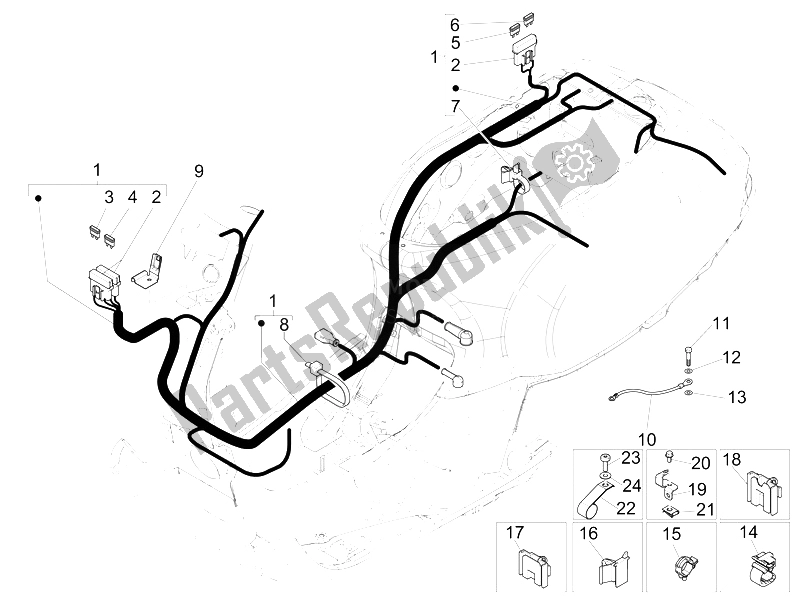 Toutes les pièces pour le Faisceau De Câbles Principal du Vespa LXV 150 USA 2011