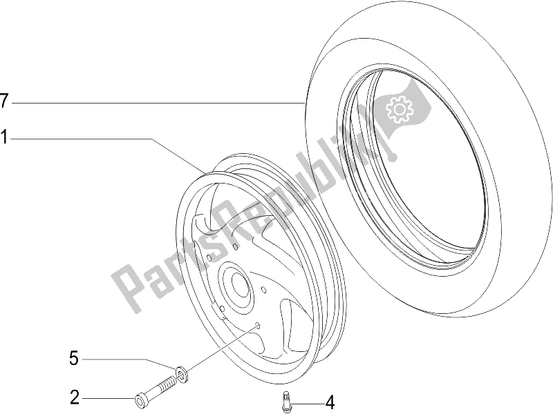 All parts for the Front Wheel of the Vespa LXV 50 2T 2006