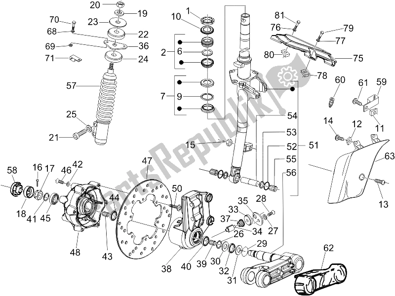 All parts for the Fork/steering Tube - Steering Bearing Unit of the Vespa GTV 250 IE 2006