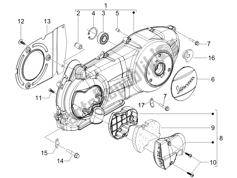 Toutes les pièces pour le Couvercle De Carter - Refroidissement Du Carter du Vespa GTS 125 4T E3 UK 2007