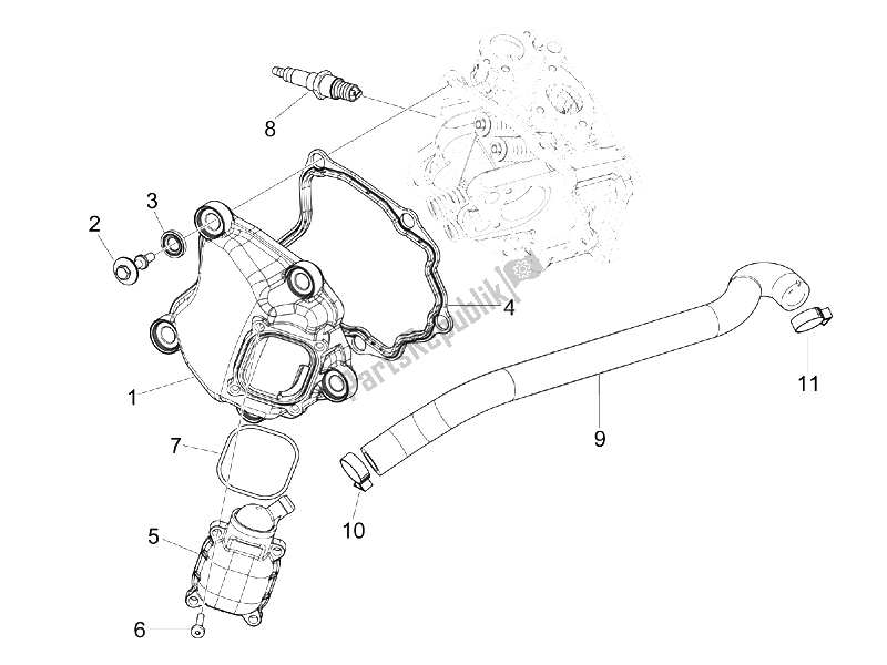 Todas las partes para Cubierta De Tapa De Cilindro de Vespa GTS 300 IE 2012