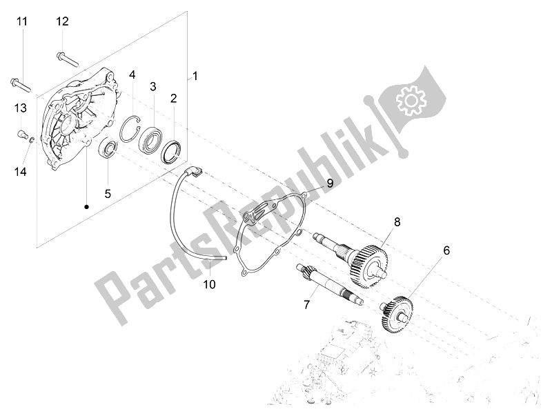 Alle onderdelen voor de Reductie-eenheid van de Vespa Vespa GTS 300 IE ABS USA Canada 2014
