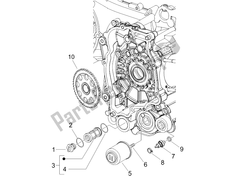 Toutes les pièces pour le Couvercle Magnéto Volant - Filtre à Huile du Vespa LXV 150 4T USA 2009