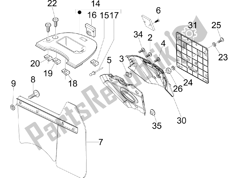 Tutte le parti per il Coperchio Posteriore - Paraspruzzi del Vespa LXV 50 2T 2006