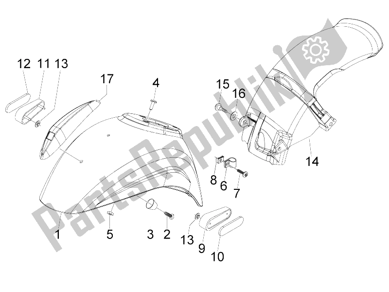 All parts for the Wheel Huosing - Mudguard of the Vespa S 150 4T 2V E3 Taiwan 2011