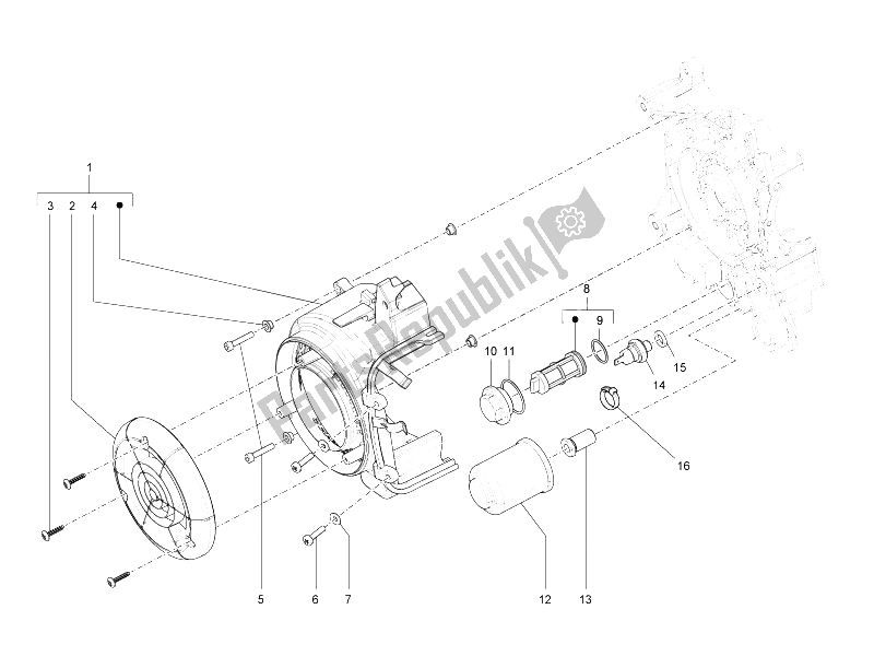 Toutes les pièces pour le Couvercle Magnéto Volant - Filtre à Huile du Vespa LX 125 4T 2V IE E3 Taiwan 2011