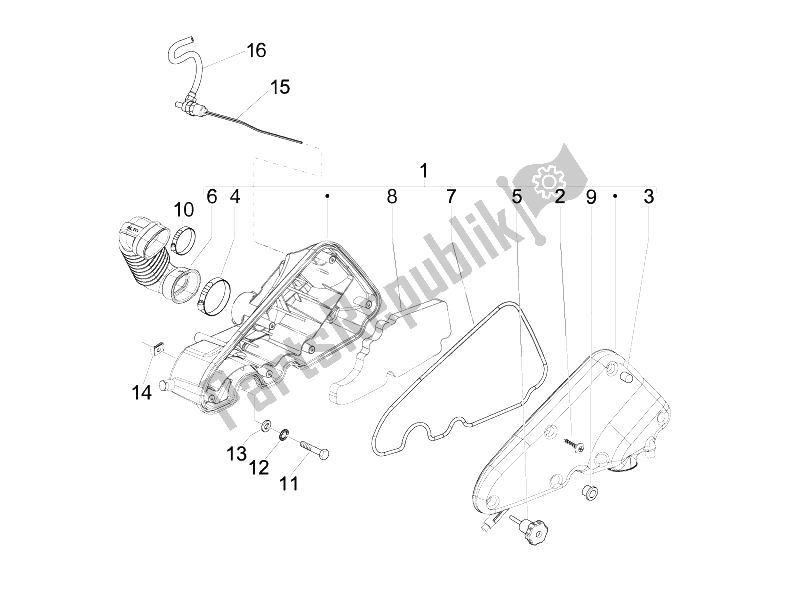 All parts for the Air Filter of the Vespa S 125 4T E3 2007