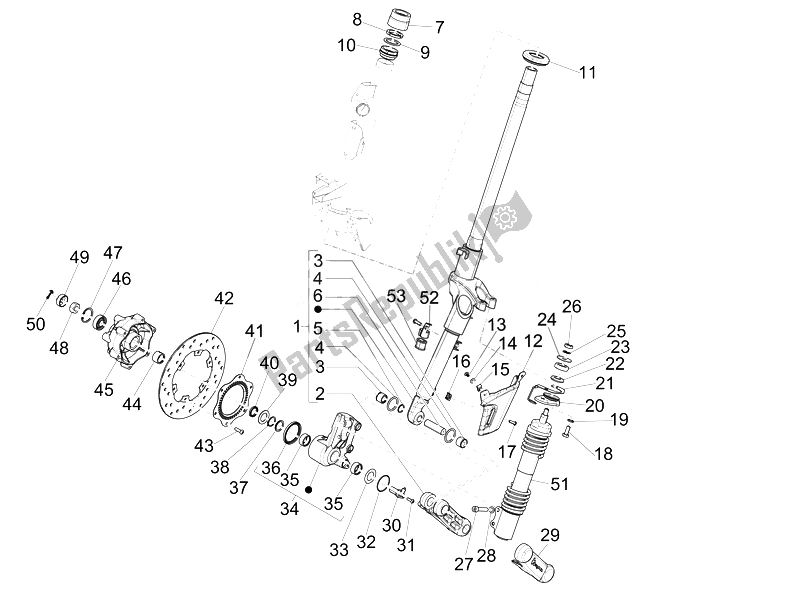 Alle onderdelen voor de Vork / Stuurbuis - Stuurlagereenheid van de Vespa 946 150 2014