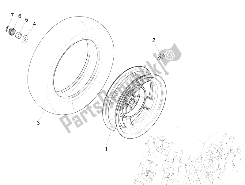 Alle onderdelen voor de Achterwiel van de Vespa Primavera 50 4T 4V USA Canada 2014