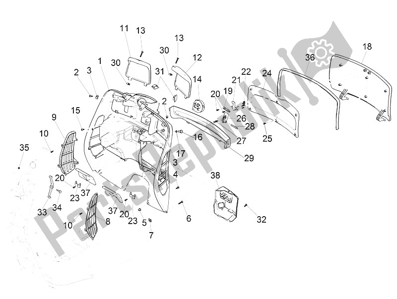 All parts for the Front Glove-box - Knee-guard Panel of the Vespa Vespa GTS 150 4T E4 ABS EU 2016