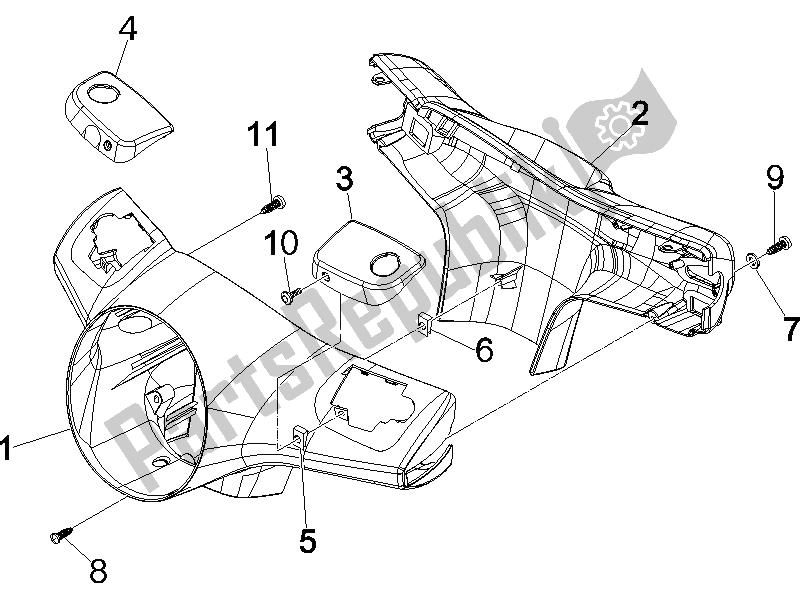 All parts for the Handlebars Coverages of the Vespa Granturismo 200 L USA 2006