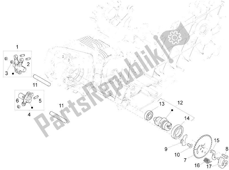 All parts for the Rocking Levers Support Unit of the Vespa LX 150 4T 3V IE 2012