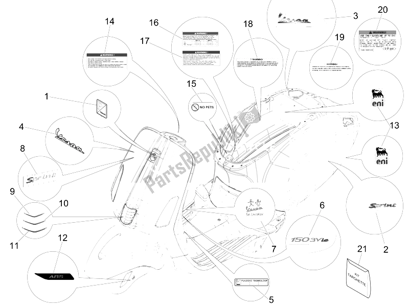 Todas las partes para Placas - Emblemas de Vespa 150 Sprint 4T 3V IE USA 2014
