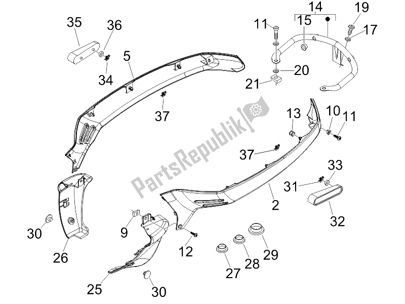 All parts for the Side Cover - Spoiler of the Vespa LX 150 4T USA 2009