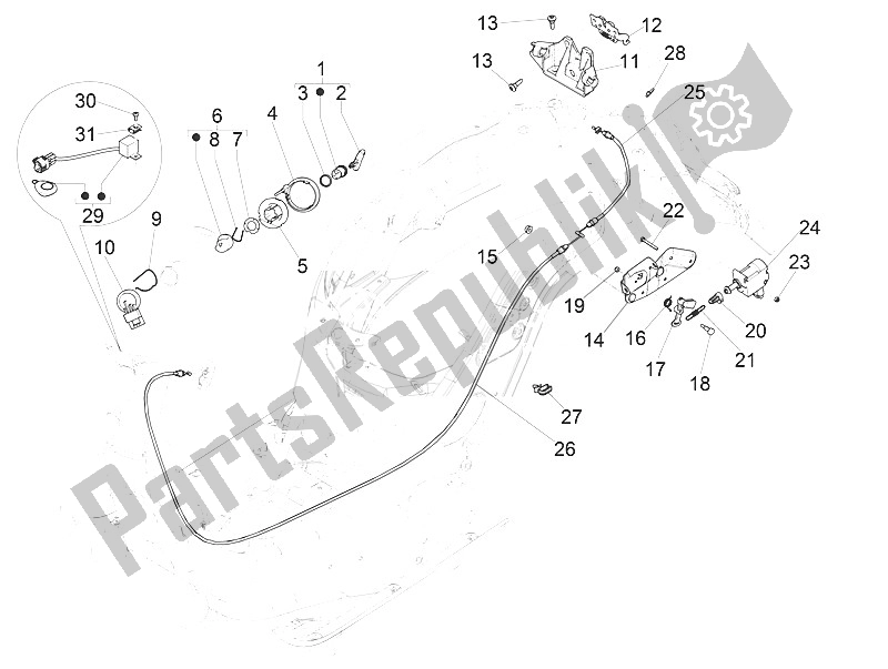 Todas as partes de Fechaduras do Vespa Vespa GTS 300 IE ABS E4 EU 2016