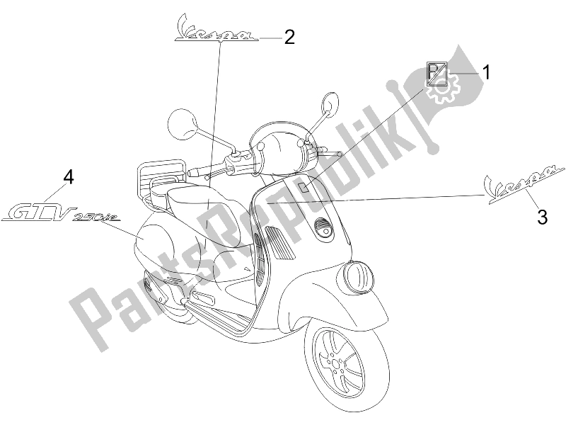 Toutes les pièces pour le Plaques - Emblèmes du Vespa GTV 250 IE UK 2006