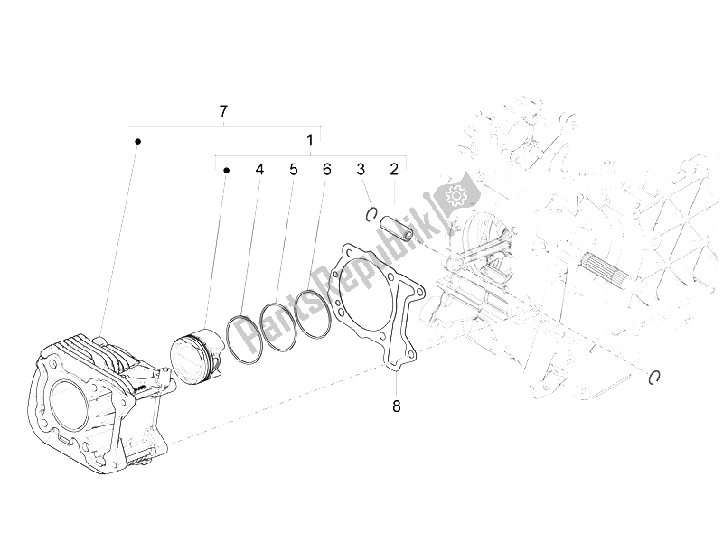 All parts for the Cylinder-piston-wrist Pin Unit of the Vespa 150 4T 3V IE Primavera China 2015