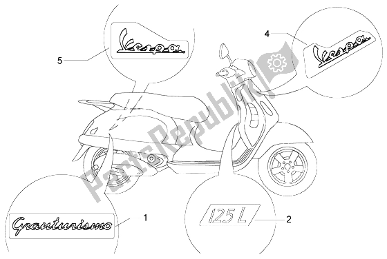 Alle onderdelen voor de Emblemen van de Vespa Granturismo 125 L 2003