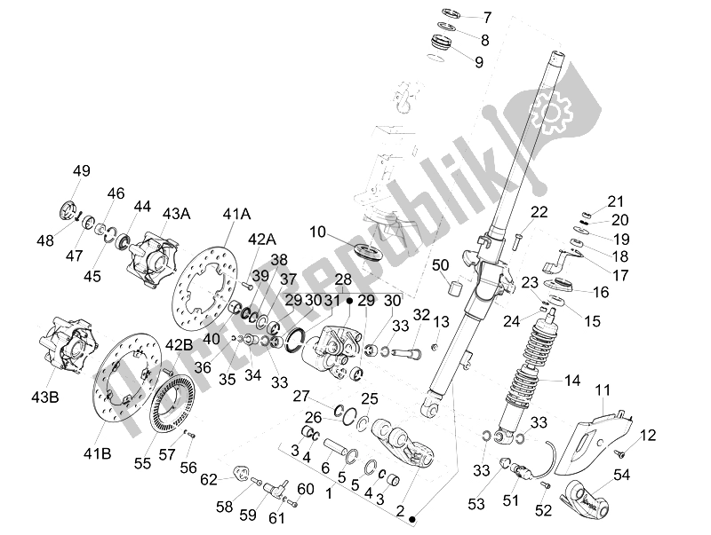 All parts for the Fork/steering Tube - Steering Bearing Unit of the Vespa 150 4T 3V IE Primavera 2014