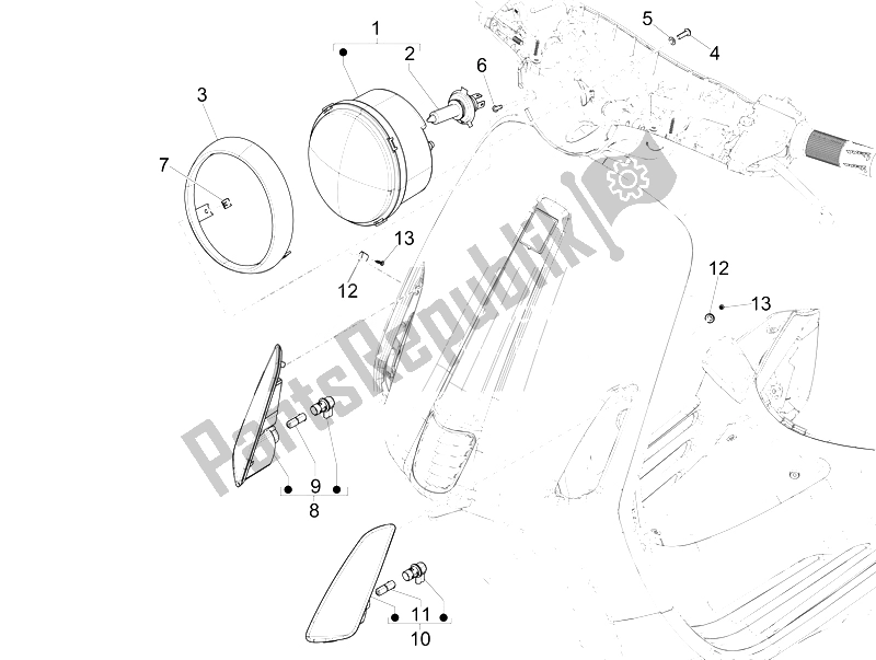 Toutes les pièces pour le Phares Avant - Clignotants du Vespa 50 4T 2V 52 KMH B NL 2014