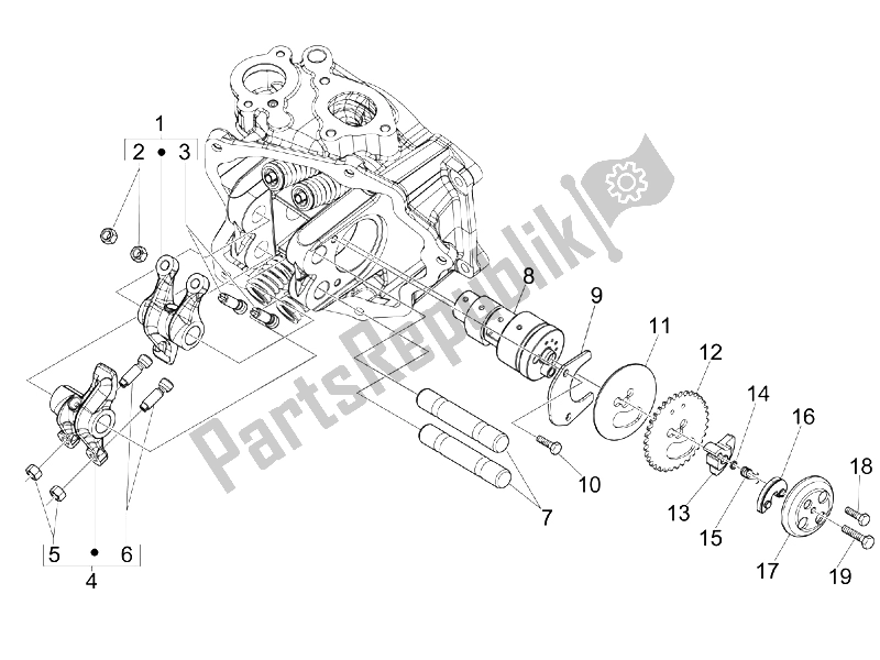 Toutes les pièces pour le Leviers à Bascule Support Unité du Vespa GTS 300 IE Super USA 2009