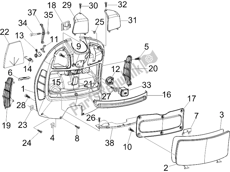 Todas las partes para Guantera Frontal - Panel De Rodilleras de Vespa GTV 250 IE UK 2006