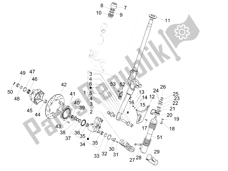 All parts for the Fork/steering Tube - Steering Bearing Unit of the Vespa 946 150 4T 3V ABS 2014