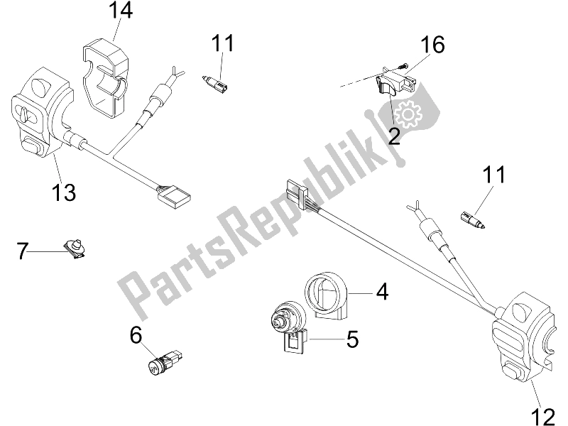 Toutes les pièces pour le Sélecteurs - Interrupteurs - Boutons du Vespa GTV 250 IE 2006