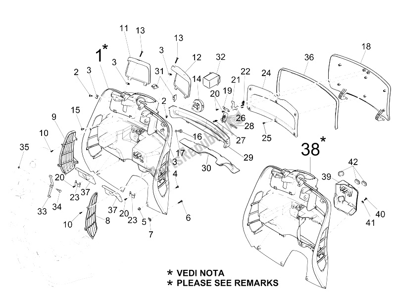 Todas las partes para Guantera Frontal - Panel De Rodilleras de Vespa Granturismo 125 L Potenziato 2005