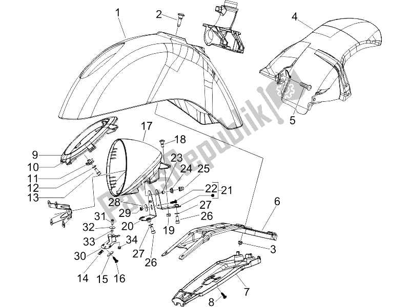 Todas las partes para Carcasa De La Rueda - Guardabarros de Vespa GTV 125 4T E3 UK 2006