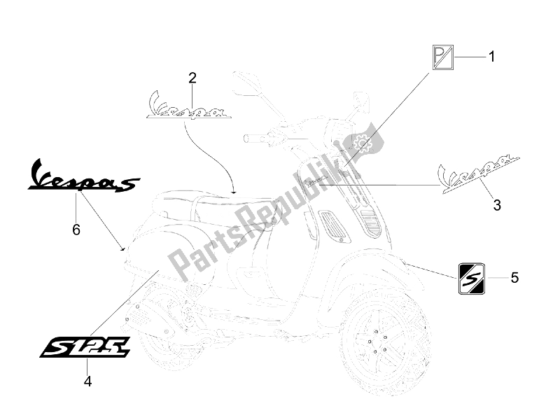 Todas las partes para Placas - Emblemas de Vespa S 125 4T E3 UK 2007