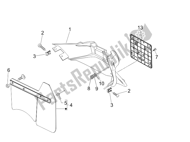 Toutes les pièces pour le Capot Arrière - Protection Contre Les éclaboussures du Vespa Granturismo 200 L USA 2006