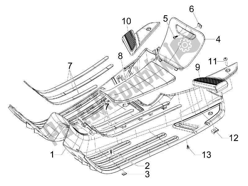 Tutte le parti per il Copertura Centrale - Poggiapiedi del Vespa S 50 2T UK 2007