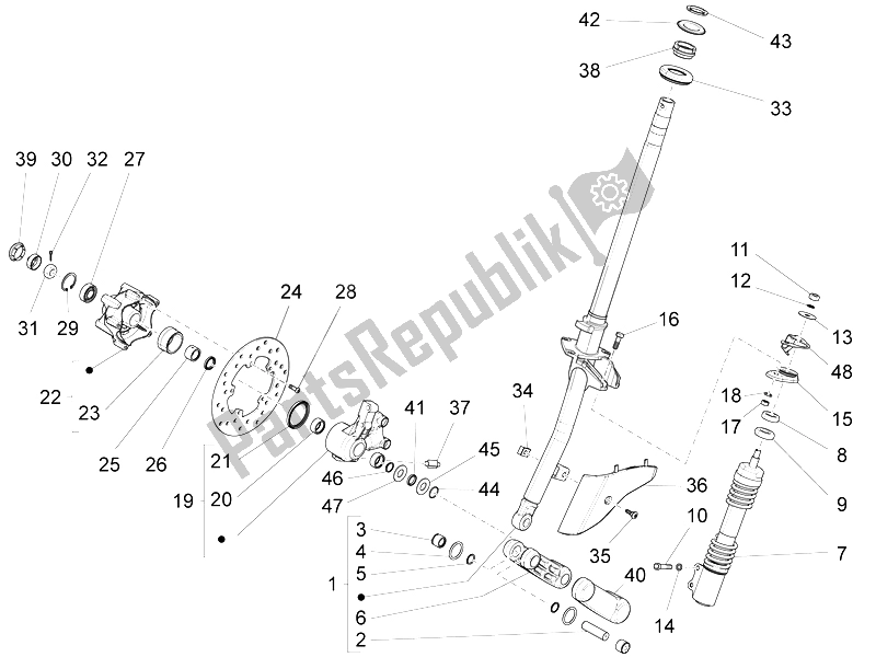 All parts for the Fork/steering Tube - Steering Bearing Unit of the Vespa LX 125 4T 3V IE 2012