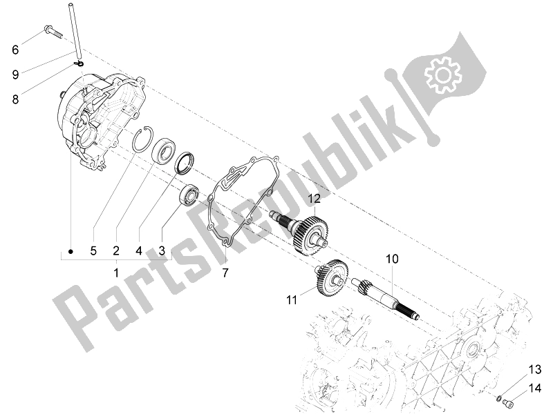 Tutte le parti per il Unità Di Riduzione del Vespa LXV 150 4T 3V E3 Vietnam 2014