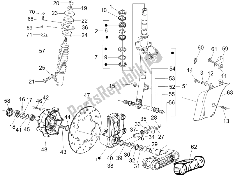 Tutte le parti per il Forcella / Tubo Sterzo - Unità Cuscinetto Sterzo del Vespa GTV 125 4T E3 2006