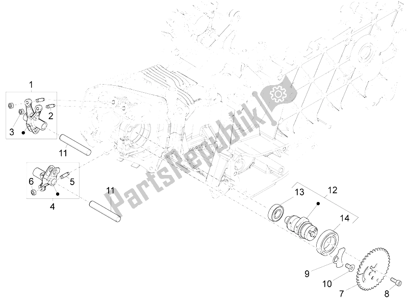 Toutes les pièces pour le Leviers à Bascule Support Unité du Vespa S 125 4T 3V IE 2012