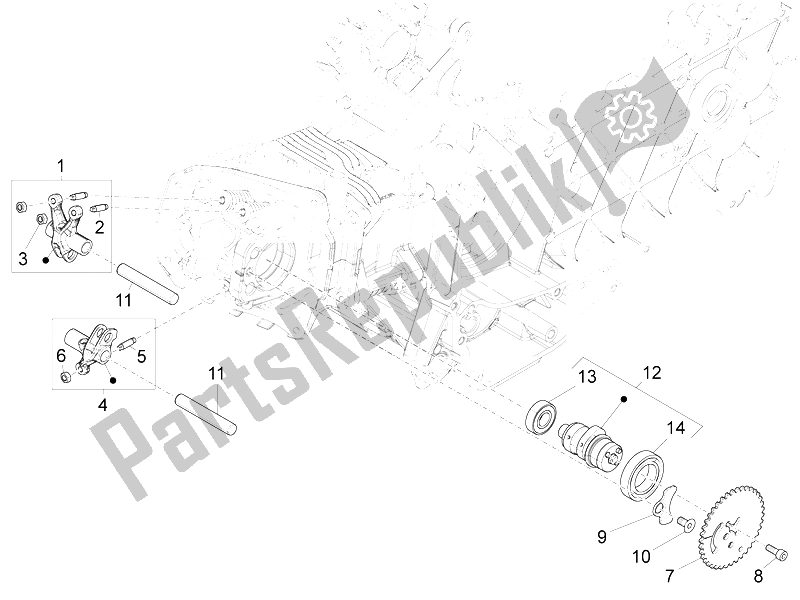 All parts for the Rocking Levers Support Unit of the Vespa S 125 4T 3V IE 2012