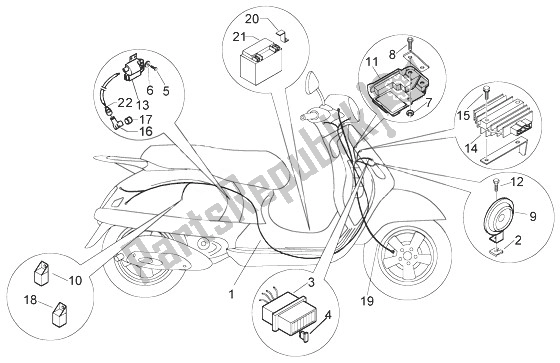 Todas las partes para Dispositivo Eléctrico-bocina Eléctrica de Vespa Granturismo 200 L 2003